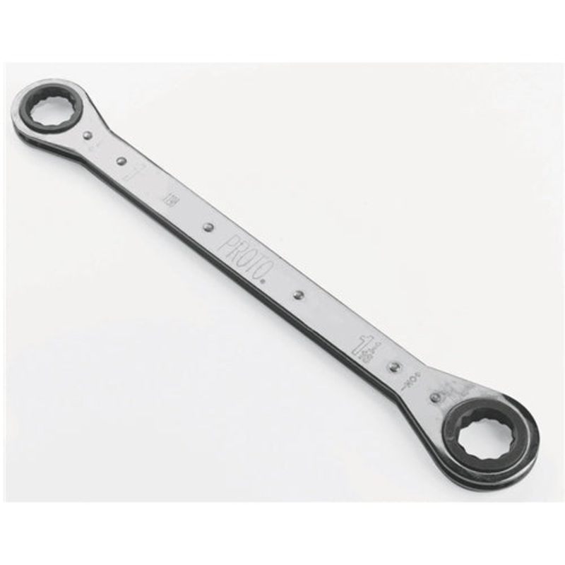 Proto J1199 Full Polish Finish SAE 1-1/8, 1-1/4 Ratcheting Double Box End Wrench, 12 Point