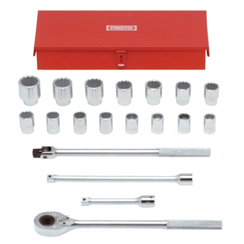 Proto J55200 3/4 Drive 19 Pc. Metric Socket Set – 12 Point
