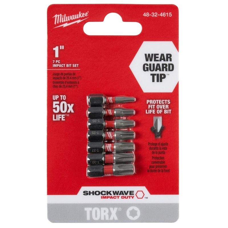 Milwaukee 48-32-4615 Shockwave 7 Piece Torx 1 Insert Bit Set