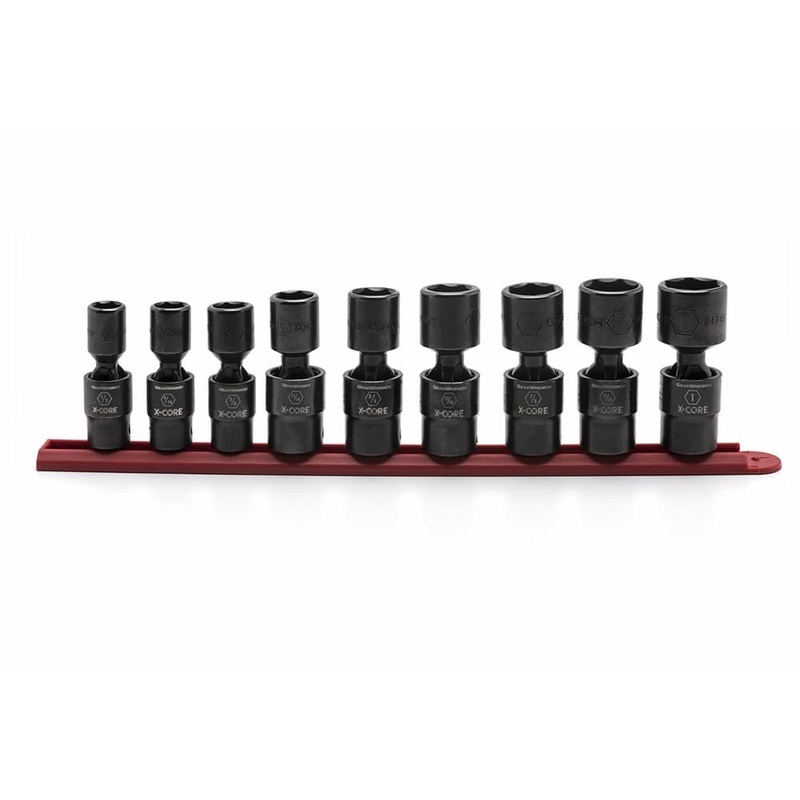 GearWrench 84978 9 Pc. 1/2 Drive 6 Point Standard X-Core Pinless Universal Impact SAE Socket Set