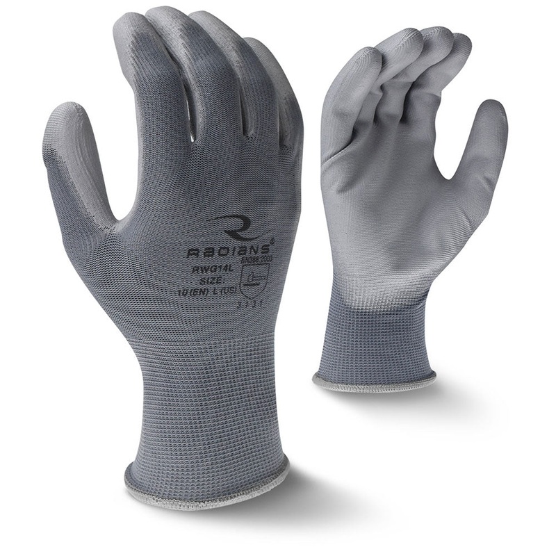 Radians RWG14S 13 Gauge Gray Polyester Shell PU Palm Coated Glove, Small