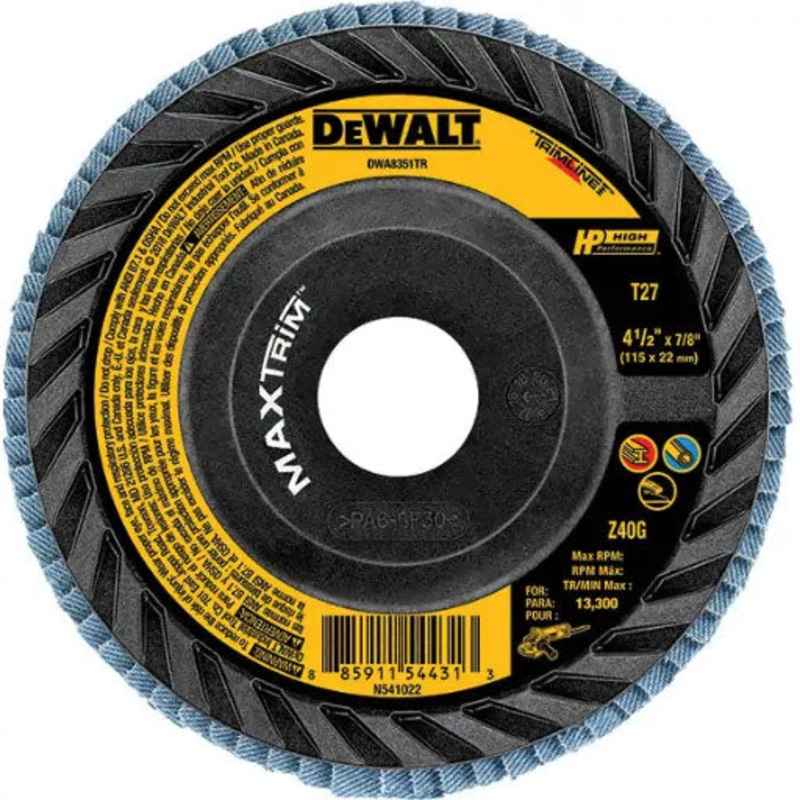 DeWalt DWA8356HTR 4-1/2 Steel Trimmable Flap Disc Z40 T27
