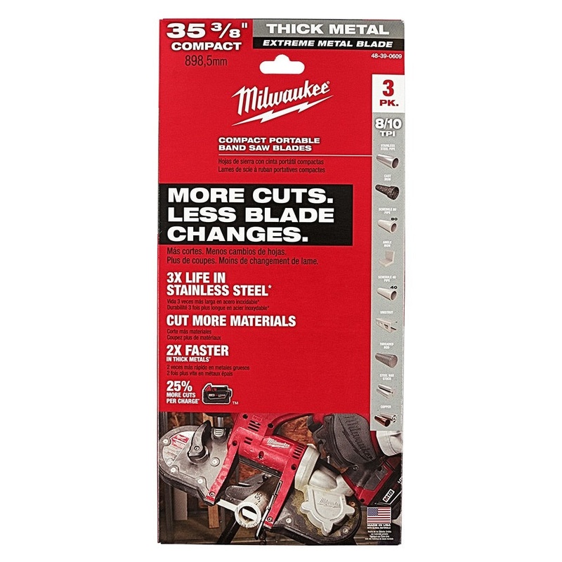 Milwaukee 48-39-0609 35-3/8 8-10 TPI Extreme Thick Metal Compact Bandsaw Blades 3 Pack