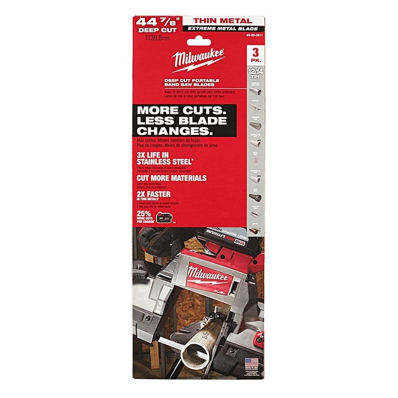 Milwaukee 48-39-0611 44-7/8 12/14 TPI Extreme Thin Metal Bandsaw Blades 3 Pack Deep Cut