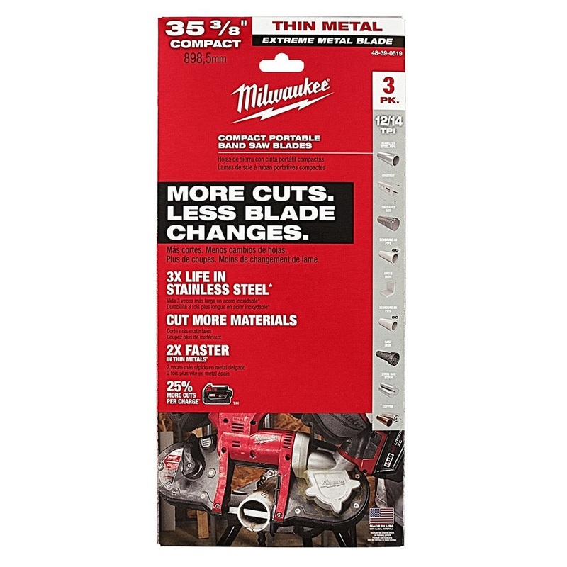 Milwaukee 48-39-0619 35-38 12/14 TPI Extreme Thin Metal Bandsaw Blades 3 Pack Compact