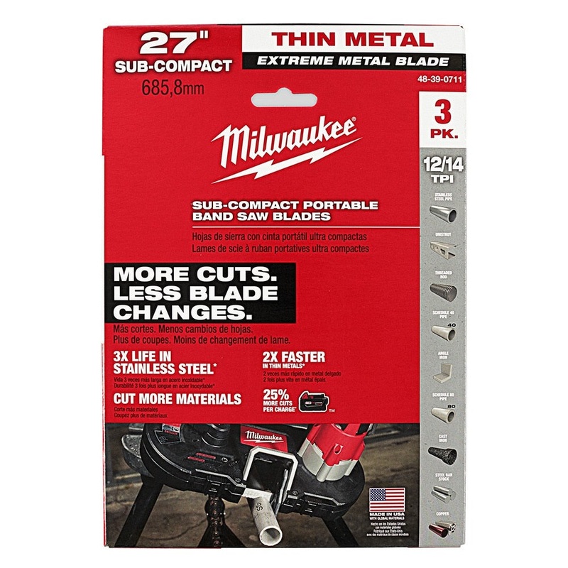 Milwaukee 48-39-0711 27 18 TPI Extreme Thin Metal Bandsaw Blades 3 Pack Sub Compact