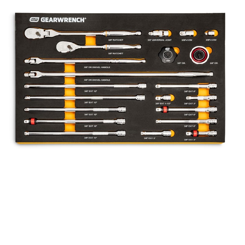 GearWrench 86521 21 Pc. 3/8 90-Tooth Ratchet & Drive Tool Set with EVA Foam Tray