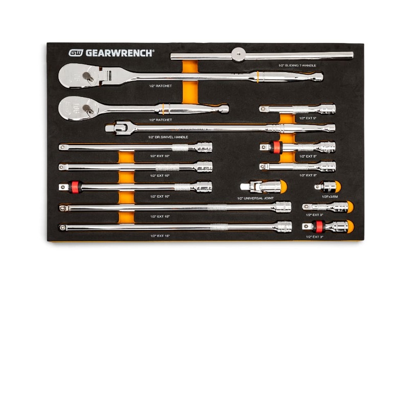 GearWrench 86522 18 Pc. 1/2 90-Tooth Ratchet & Drive Tool Set with EVA Foam Tray