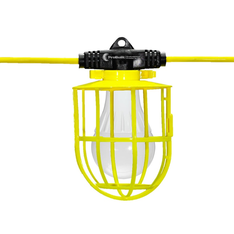 ProBuilt 131100 Hang-A-Light 14/3 SJTW 100′ Plastic Cage LED String Light w/Bulbs
