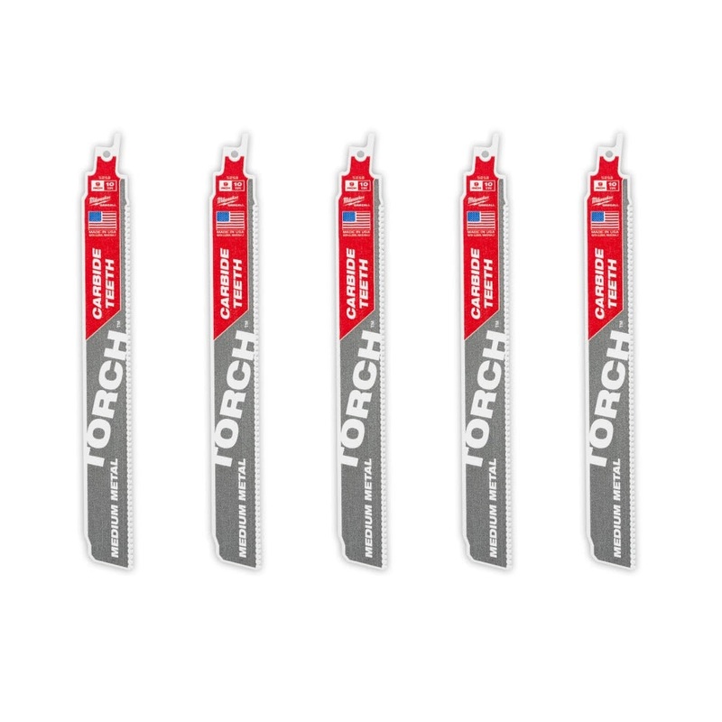 Milwaukee 48-00-5552 9 Reciprocating Saw Blade 10TPI The TORCH with Carbide Teeth for Medium Metal 5PK