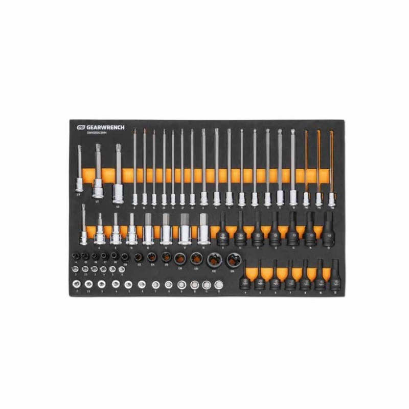 Gearwrench GWMSBSKCBMM 74 Piece 1/4, 3/8, 1/2 Drive Metric Bit Socket Set in Foam Storage Tray