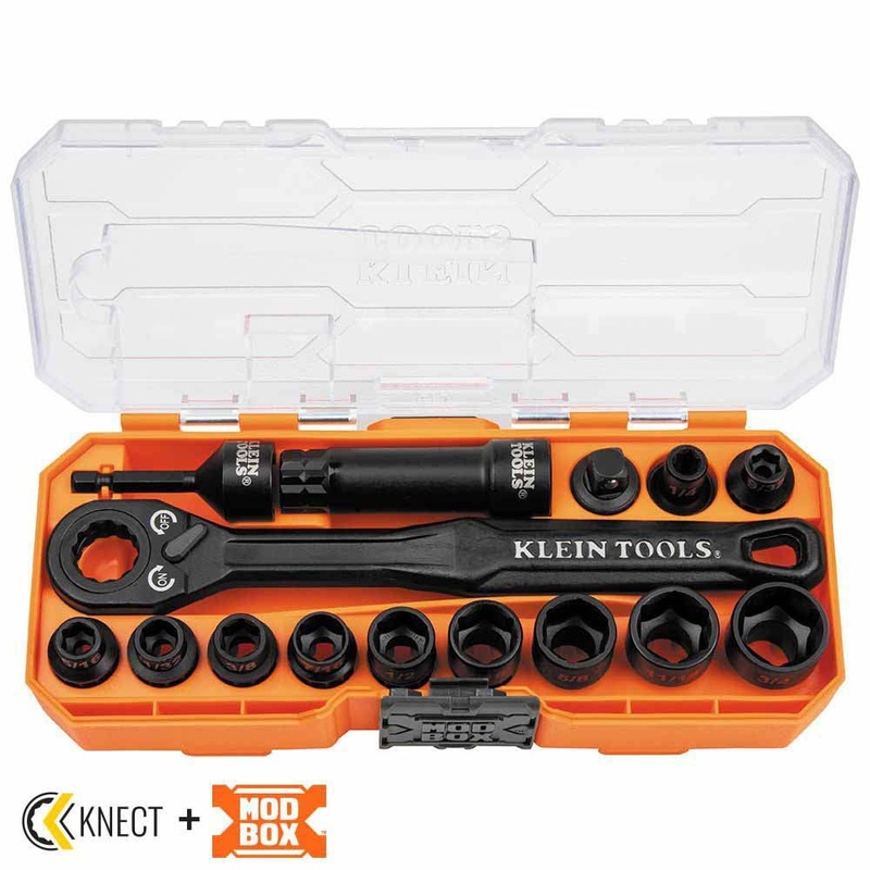 Klein Tools 65400 KNECT 8-1/2 Drive Impact-Rated Pass Through Socket Set, 15-Piece