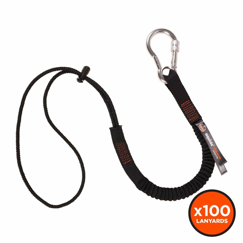 Ergodyne 19011 3105-100PK Standard Black Lanyard – Carabiner + Loop – 15lbs 100-Pack
