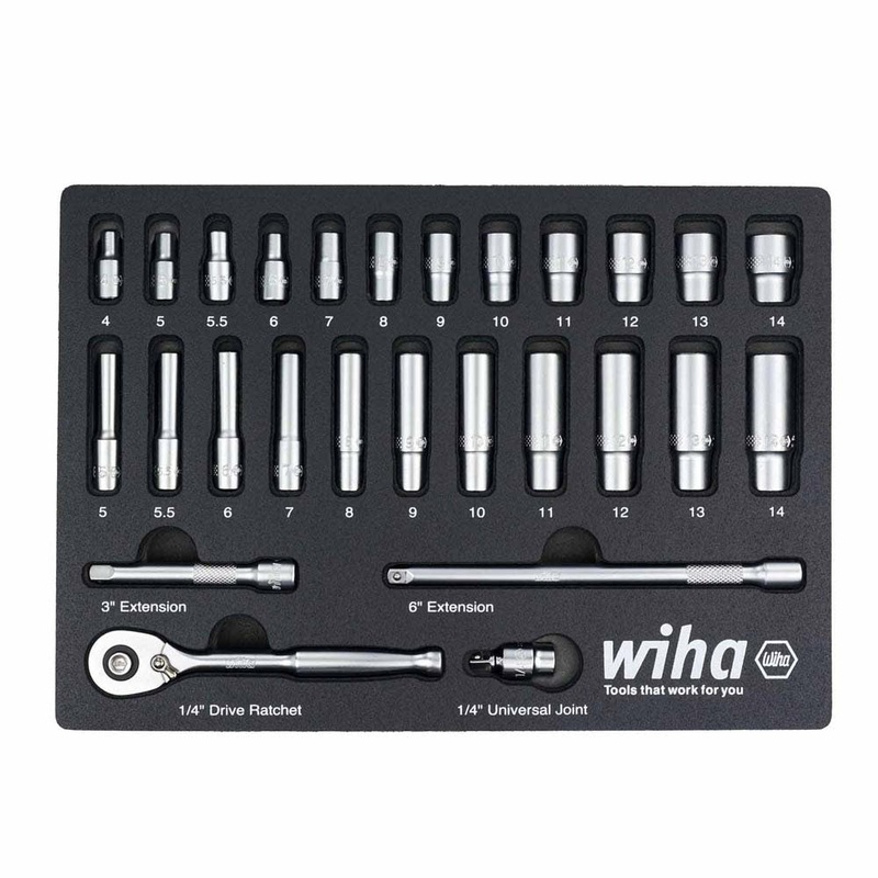Wiha 33395 27 Piece 1/4 Drive Professional Standard and Deep Socket Tray Set