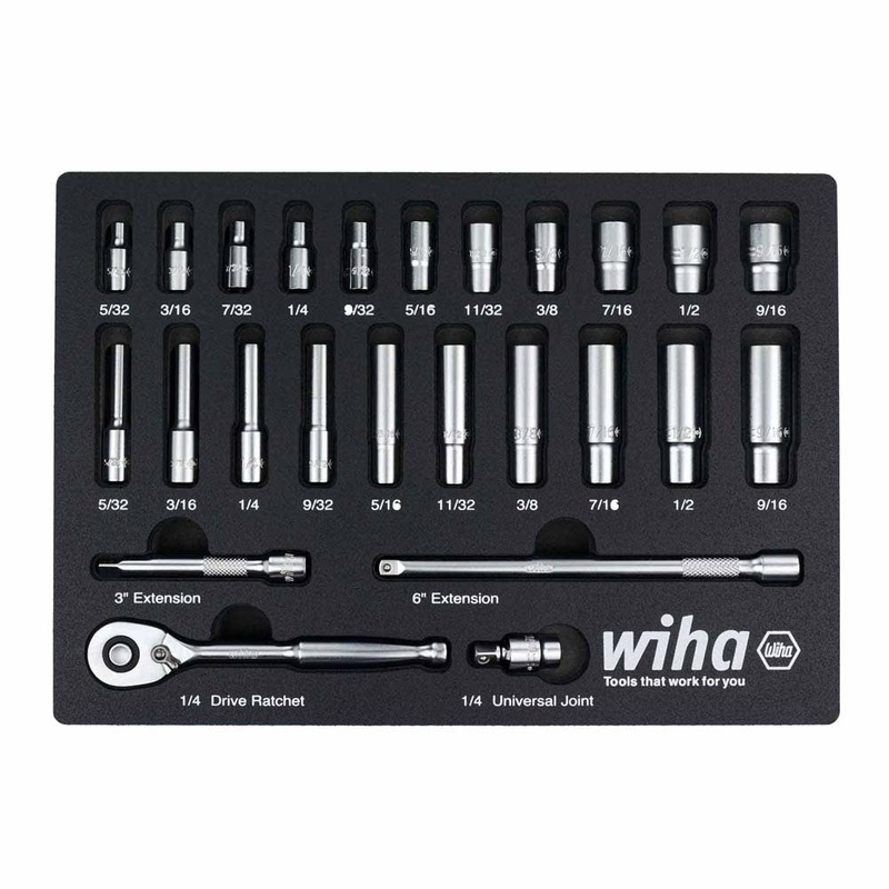 Wiha 33396 25 Piece 1/4 Drive Professional Standard and Deep Socket Tray Set