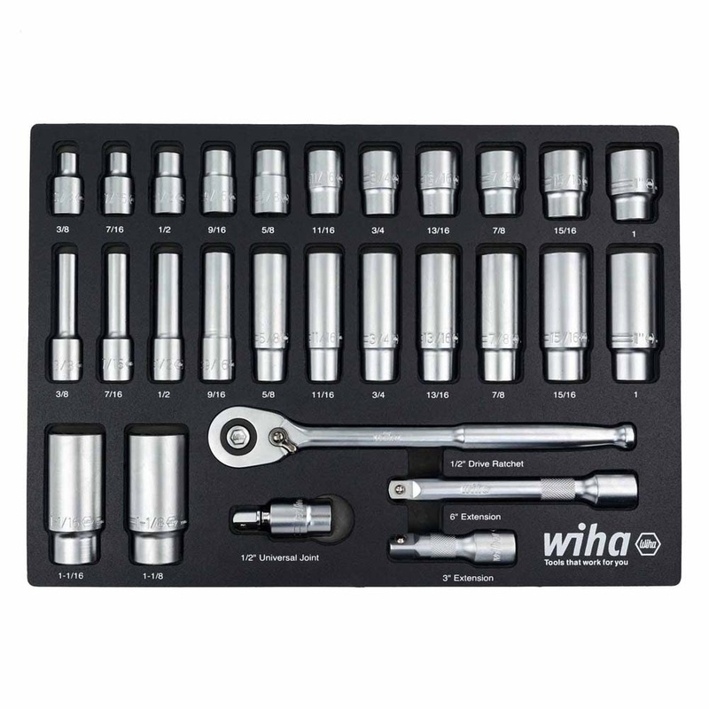 Wiha 33896 28 Piece 1/2 Drive Professional Standard and Deep Socket Tray Set
