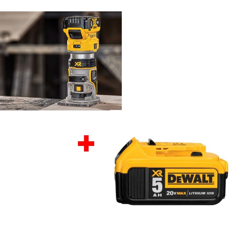 DeWalt DCW600B 20V Max Compact Router, w/ FREE DCB205 5Ah Battery